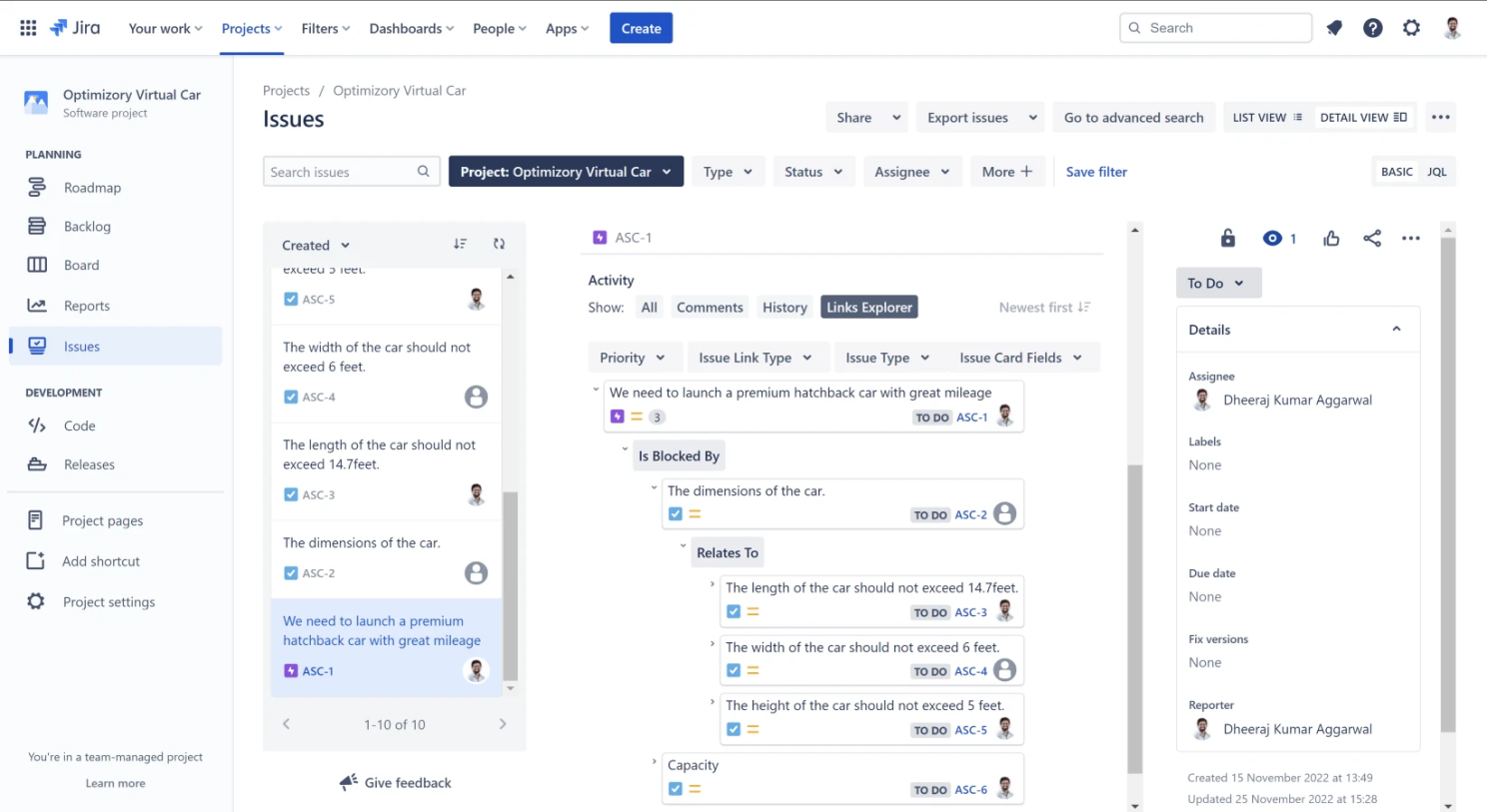 LXP Hierarchy view of Jira issues