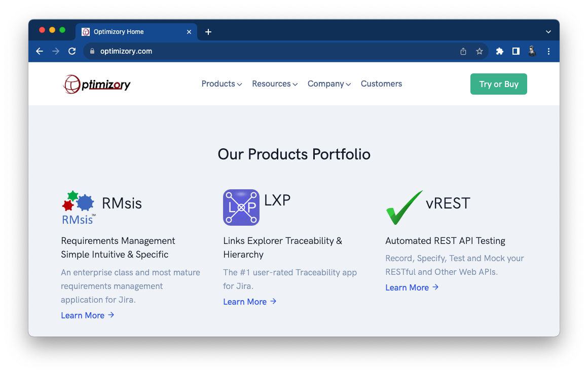 Optimizory product portfolio